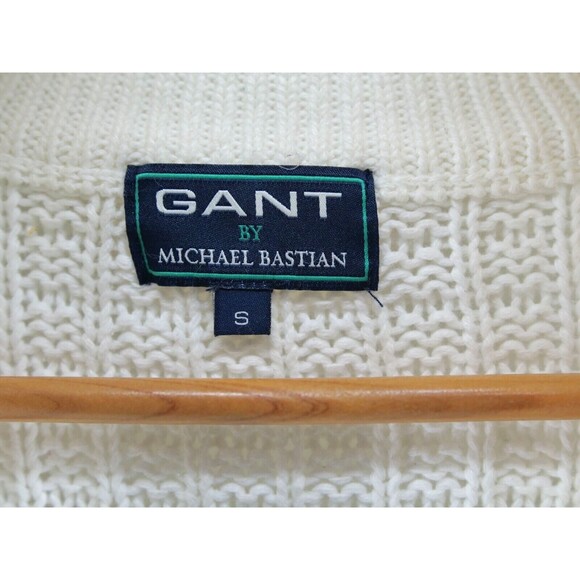Gant x‎ Michael Bastian 1/4 zip Quarter White Cable Knit Sweater Small - Picture 4 of 11